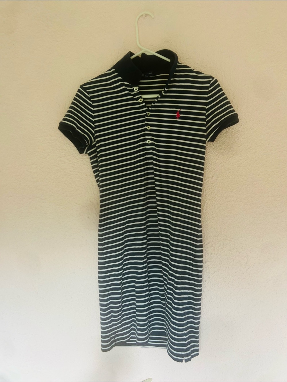 Ralph Lauren Navy & White Striped Polo Dress with Red Logo